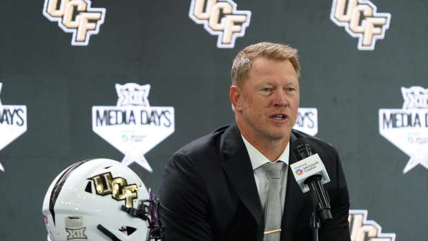 Jul 8, 2025; Frisco, TX, USA; UCF head coach Scott Frost addresses the media during 2025 Big 12 Football Media Days at The Star. Mandatory Credit: Raymond Carlin III-Imagn Images © Raymond Carlin III-Imagn Images