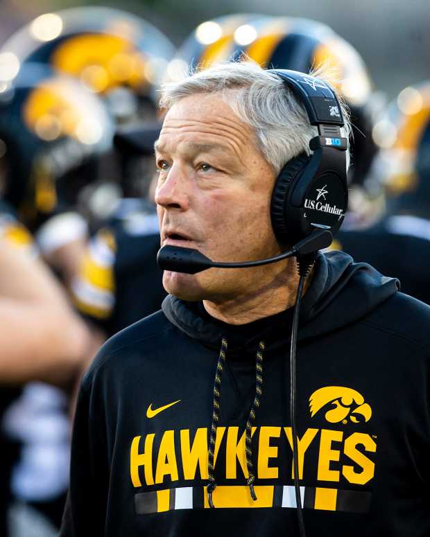 Iowa head coach Kirk Ferentz looks on during an NCAA Big Ten Conference football game against Nebraska, Friday, Nov. 25, 2022, at Kinnick Stadium in Iowa City, Iowa. © Joseph Cress/Iowa City Press-Citizen / USA TODAY NETWORK via Imagn Images