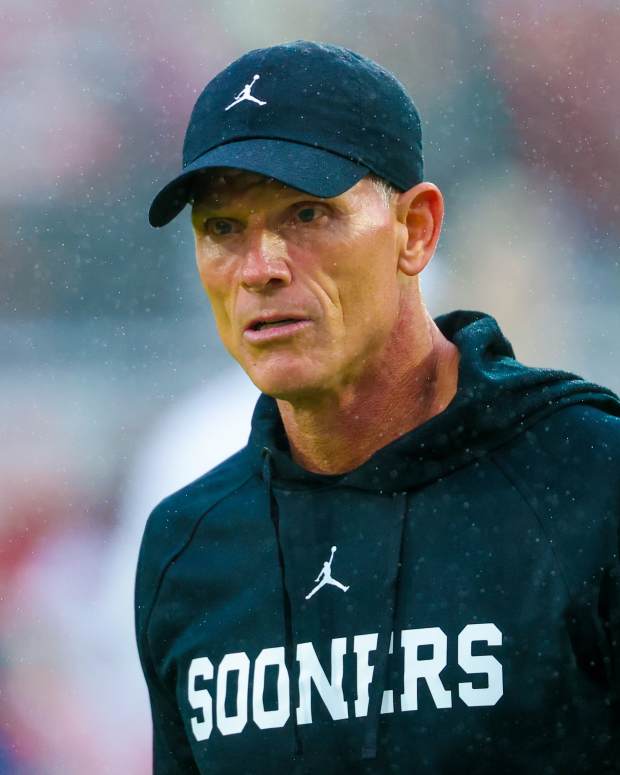 Oct 25, 2025; Norman, Oklahoma, USA; Oklahoma Sooners head coach Brent Venables before the game against the Ole Miss Rebels at Gaylord Family-Oklahoma Memorial Stadium. Mandatory Credit: Kevin Jairaj-Imagn Images